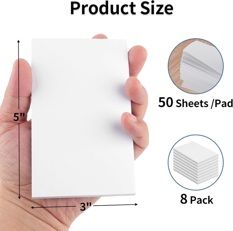 Hoiny Note Pads 3x5 In, 8 Pack Blank Notepad, White Scratch Pads for Writing, 50 Sheets Per Memo Pad for Jotting Down Quick Notes, Pads of Paper for Grocery and Shopping Lists, Small Server Notebook - Image 2